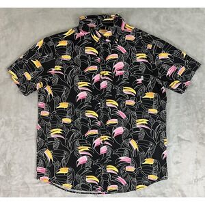Hurley Shirt‎ Mens Large Toucan Print Short Sleeve Button Up Stretch Hawaiian